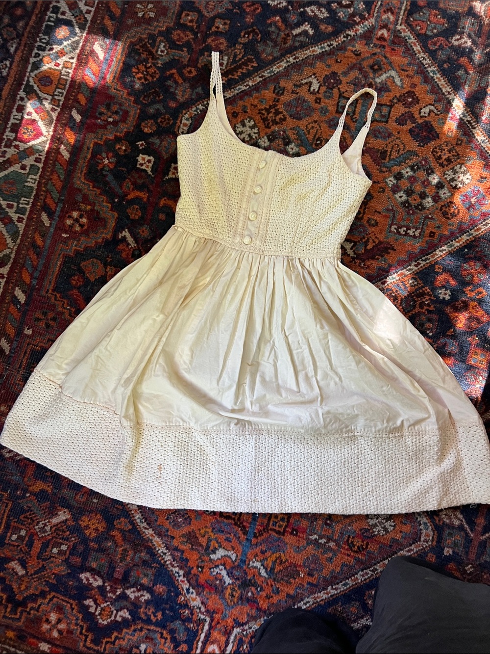 Anna Sui Cream Eyelet Midi Dress